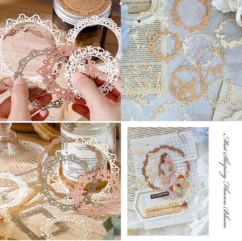 60PCS Flower Cut Outs Border Card Vintage Love Heart Butterfly Lace Star Cutouts Paper Lace for Scrapooking Supplies Kit Scrapbook Decorative Paper Card for DIY Arts Crafts Album Planner Junk in Saudi Arabia