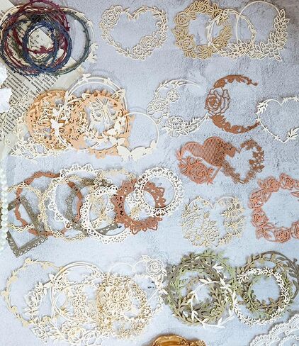 60PCS Flower Cut Outs Border Card Vintage Love Heart Butterfly Lace Star Cutouts Paper Lace for Scrapooking Supplies Kit Scrapbook Decorative Paper Card for DIY Arts Crafts Album Planner Junk in Saudi Arabia