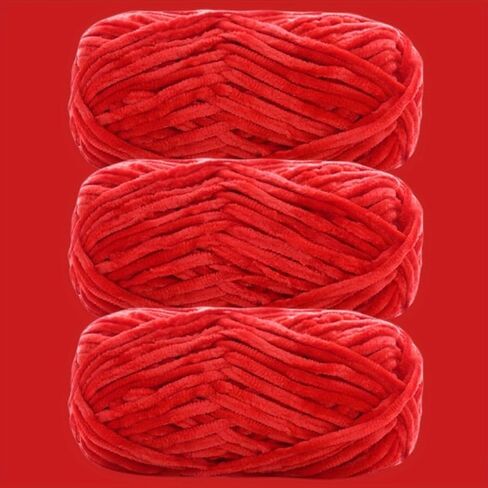 3x100g Soft Chenille Yarn for Crocheting,Velvet Yarn for Blanket-Bulky #5-3x93 yds-MicroPolyester Wool Yarn for DIY Craft Projects-09-Yellow in Kuwait