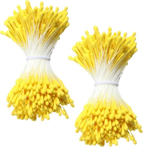 Dplolng 800 Pcs Flower Stamens,2mm Double Head Flower Stamen Artificial Floral Stamen Handmade Stamens for Flowers Making DIY Crafts Scrapbook Decoration(Yellow) in Kuwait