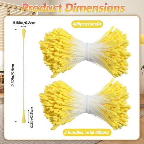Dplolng 800 Pcs Flower Stamens,2mm Double Head Flower Stamen Artificial Floral Stamen Handmade Stamens for Flowers Making DIY Crafts Scrapbook Decoration(Yellow) in Kuwait