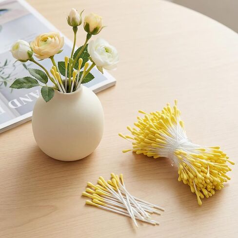 Dplolng 800 Pcs Flower Stamens,2mm Double Head Flower Stamen Artificial Floral Stamen Handmade Stamens for Flowers Making DIY Crafts Scrapbook Decoration(Yellow) in Kuwait