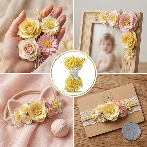 Dplolng 800 Pcs Flower Stamens,2mm Double Head Flower Stamen Artificial Floral Stamen Handmade Stamens for Flowers Making DIY Crafts Scrapbook Decoration(Yellow) in Kuwait