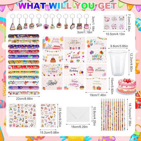 24 Sets Return Gifts Birthday Party Favors Goodie Bag Cup Fillers Gifts Include Cups Keychains Slap Bracelets Pencils Stickers Greeting Cards for Birthday Party Rewards Classroom Exchanging in Kuwait