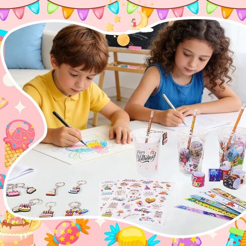 24 Sets Return Gifts Birthday Party Favors Goodie Bag Cup Fillers Gifts Include Cups Keychains Slap Bracelets Pencils Stickers Greeting Cards for Birthday Party Rewards Classroom Exchanging in Kuwait