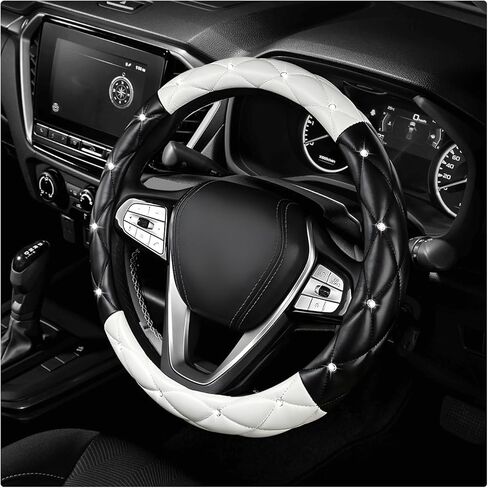 Diamond Soft Leather Steering Wheel Cover, 15" Anti-Slip Steering Wheel Protector w/Crystal Rhinestones, Bling Car Wheels Cover Universal Interior Accessories for Women Girls (Pink) in Saudi Arabia