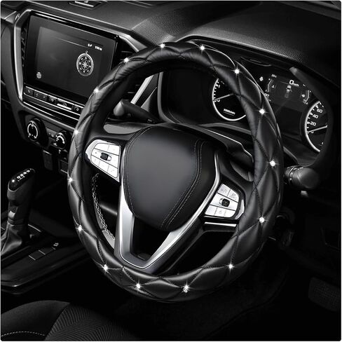 Diamond Soft Leather Steering Wheel Cover, 15" Anti-Slip Steering Wheel Protector w/Crystal Rhinestones, Bling Car Wheels Cover Universal Interior Accessories for Women Girls (Pink) in Saudi Arabia