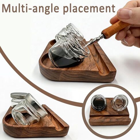 Wooden Tilting Calligraphy Pen Holder with 2 Glass Ink Bottle Container, Calligraphy Oblique Nib Holder Stand Base Set, Non-Slip Base Ink Bottle Holder for Dip Pen, Desktop Table Decoration in Kuwait