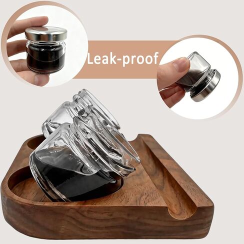 Wooden Tilting Calligraphy Pen Holder with 2 Glass Ink Bottle Container, Calligraphy Oblique Nib Holder Stand Base Set, Non-Slip Base Ink Bottle Holder for Dip Pen, Desktop Table Decoration in Kuwait