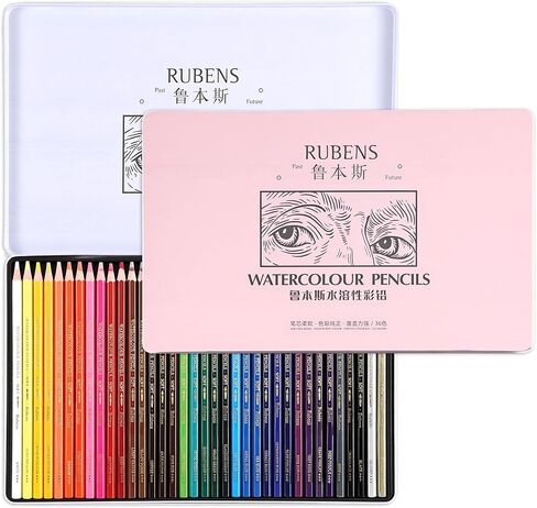 rubens Watercolor Pencils Sets, 36 Counts Soft Core Colored Pencils, Professional Artist Watercolor Pencils, Water Soluble Colors Pencils In A Metal Box for Adult Coloring, Drawing, Sketching in Saudi Arabia