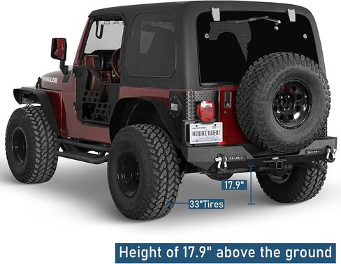 المصد الخلفي هوك رود رانجلر مع وصلات استقبال لسيارة جيب رانجلر YJ & TJ 1987-2006 - مصد فولاذي أسود مزخرف مع مصابيح LED وحلقات على شكل حرف D in Kuwait