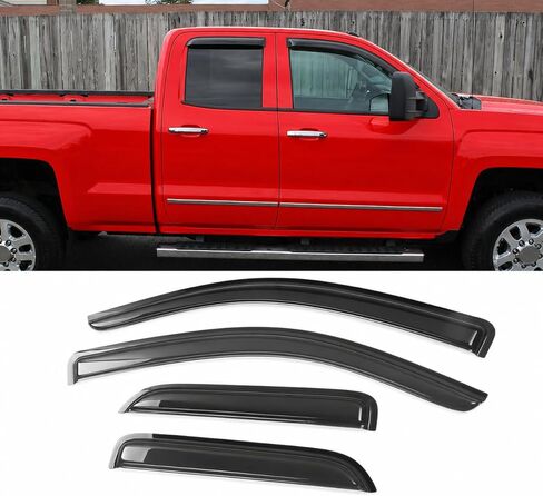Smoked Window Visors Deflectors Rain Guards for 2014-2018 Chevrolet Silverado/GMC Sierra Double Cab Only in Kuwait