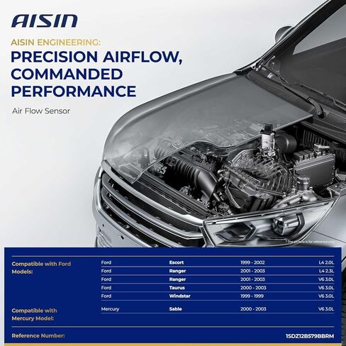 AISIN AFTERMARKET MAFFD-00014 مستشعر تدفق الهواء الشامل (MAF) مع غطاء - متوافق مع Ford Ranger 01-03، Escort 99-02، Taurus 00-03، Windstar 1999، Mercury Sable 00-03 - 2.0L 2.3L 3.0L، مع 6 دبابيس in Kuwait