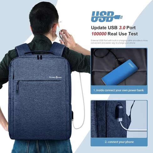 Laptop Backpack, Business Slim Durable 17 Inch Laptops Travel Backpacks with USB Charging Port, Backpacks Bookbag Computer Work Bag Gifts for Men Women Fits Notebook (Blue) in Saudi Arabia