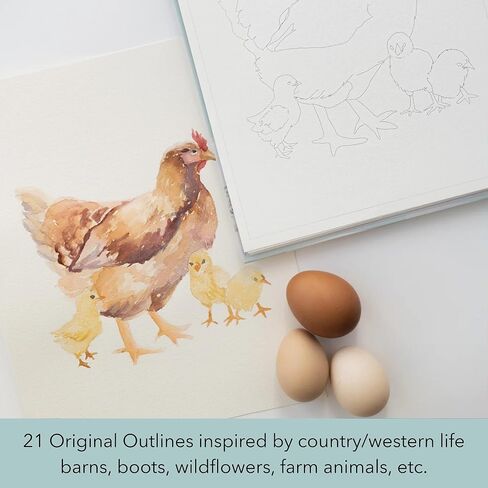 كتاب التلوين المائي لـ Bailey Rae Studio Country Life | كتاب تلوين للكبار للنساء والرجال، مصنف للألوان المائية مع 21 مخططًا تفصيليًا سهلاً | مع دروس الفيديو | مشاهد ريفية وغربية صديقة للمبتدئين in Kuwait