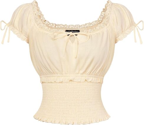 Scarlet Darkness Renaissance Peasant Blouse for Women Square Neck Short Sleeve Smocked Waist Tops in Saudi Arabia