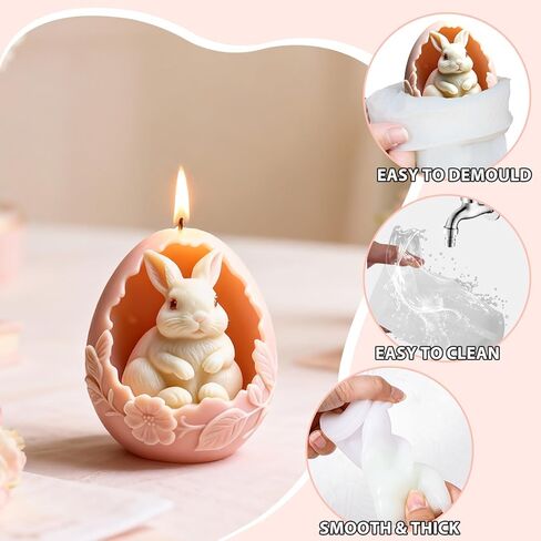 Rabbit Egg Candle Mold, Cute Easter Bunny Silicone Molds for Candle Making Aromatherapy & Handmade Wax Soap, Epoxy Resin Casting Molds for DIY Resin Craft, Perfect for Easter Home Decor in Saudi Arabia
