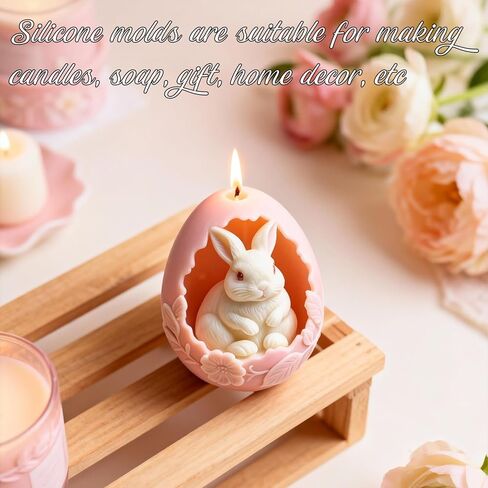 Rabbit Egg Candle Mold, Cute Easter Bunny Silicone Molds for Candle Making Aromatherapy & Handmade Wax Soap, Epoxy Resin Casting Molds for DIY Resin Craft, Perfect for Easter Home Decor in Saudi Arabia