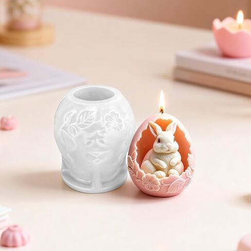 Rabbit Egg Candle Mold, Cute Easter Bunny Silicone Molds for Candle Making Aromatherapy & Handmade Wax Soap, Epoxy Resin Casting Molds for DIY Resin Craft, Perfect for Easter Home Decor in Saudi Arabia