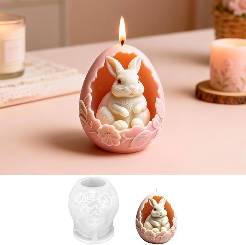 Rabbit Egg Candle Mold, Cute Easter Bunny Silicone Molds for Candle Making Aromatherapy & Handmade Wax Soap, Epoxy Resin Casting Molds for DIY Resin Craft, Perfect for Easter Home Decor in Saudi Arabia