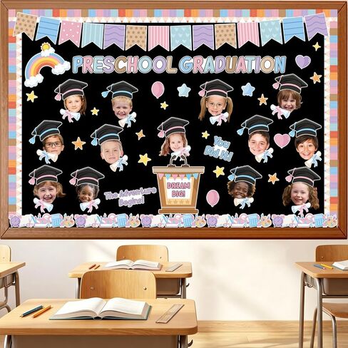 Graduation Bulletin Board Decorations Set, Preschool Classroom Decor with Grad Cap Cutouts, DIY Photo Display End of Year Memory Board for Hallway Wall Door Blackboard in Saudi Arabia