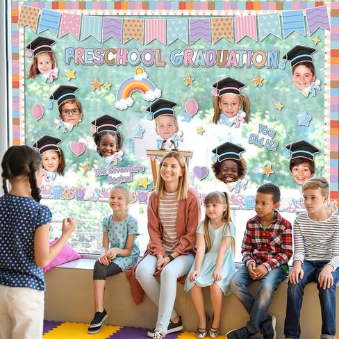 Graduation Bulletin Board Decorations Set, Preschool Classroom Decor with Grad Cap Cutouts, DIY Photo Display End of Year Memory Board for Hallway Wall Door Blackboard in Saudi Arabia