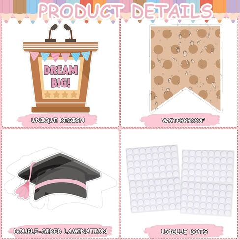 Graduation Bulletin Board Decorations Set, Preschool Classroom Decor with Grad Cap Cutouts, DIY Photo Display End of Year Memory Board for Hallway Wall Door Blackboard in Saudi Arabia