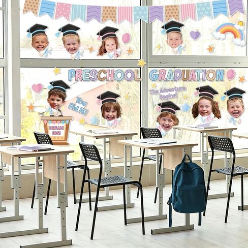 Graduation Bulletin Board Decorations Set, Preschool Classroom Decor with Grad Cap Cutouts, DIY Photo Display End of Year Memory Board for Hallway Wall Door Blackboard in Saudi Arabia
