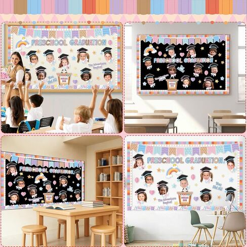 Graduation Bulletin Board Decorations Set, Preschool Classroom Decor with Grad Cap Cutouts, DIY Photo Display End of Year Memory Board for Hallway Wall Door Blackboard in Saudi Arabia