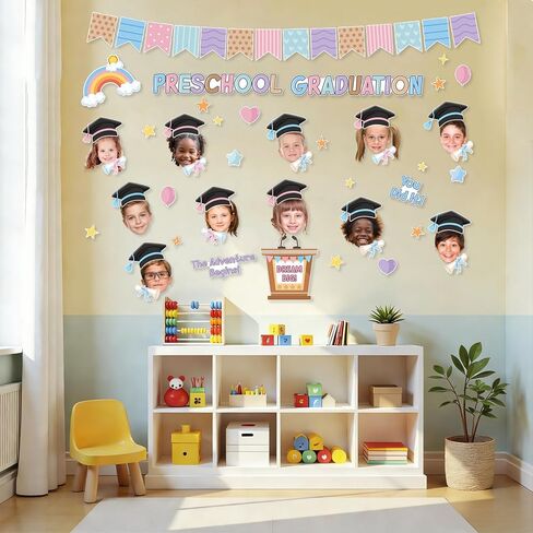 Graduation Bulletin Board Decorations Set, Preschool Classroom Decor with Grad Cap Cutouts, DIY Photo Display End of Year Memory Board for Hallway Wall Door Blackboard in Saudi Arabia