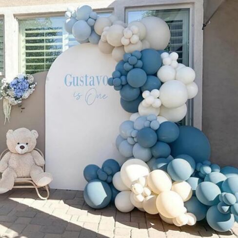 Dusty Blue Balloon Garland Kit - 167pcs Balloon Arch kit with Dusty Blue, Sand White, White Balloons - Perfect for Baby-shower Wedding Boy Birthday Party Decoration in Saudi Arabia