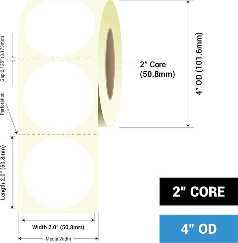 Glossy Inkjet Labels 2" Circle for Epson TM-C3500, TM-C3400, Primera LX500 and LX400, 550 Labels/Roll on a 2 Inch Core in Saudi Arabia