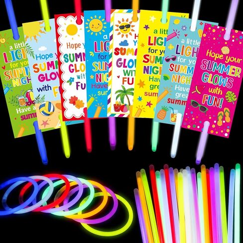 ceiba tree 32Pcs End of Year Students Gifts from Teacher Glow Sticks with Colorful Cards Have a Great Summer Graduation Gifts to Students School Classroom Party Supplies in Kuwait
