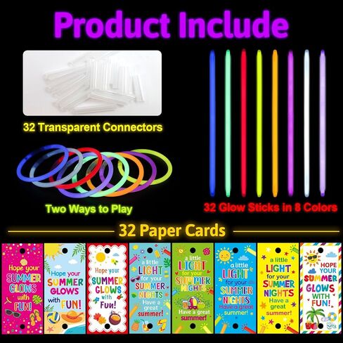 ceiba tree 32Pcs End of Year Students Gifts from Teacher Glow Sticks with Colorful Cards Have a Great Summer Graduation Gifts to Students School Classroom Party Supplies in Kuwait