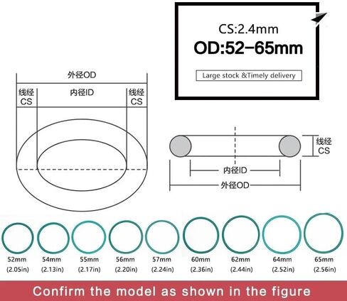 1 قطعة حلقة مطاطية الفلور الأخضر FKM O-RING ختم 2.4 مللي متر سمك OD52/54/55/56/57/60/62/64/65 مللي متر (55x50.2x2.4 مللي متر ، 2 قطع) in Kuwait