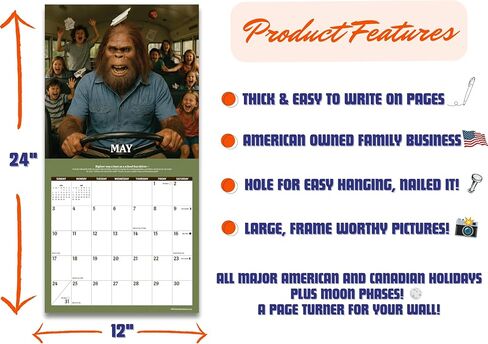 Off The Grid Calendars - 2026 9 to 5 Bigfoot | 12" x 12" | Wall Calendar - Funny White Elephant Gift in Saudi Arabia