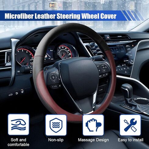 14.5"-15" Car Steering Wheel Cover, Anti-Slip Breathable Microfiber Leather Car Wheel Protector, Universal Auto Interior Heat Resistant UV Protection Accessory for Sedan SUV (Burgundy-15) in Kuwait