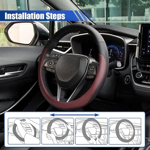 14.5"-15" Car Steering Wheel Cover, Anti-Slip Breathable Microfiber Leather Car Wheel Protector, Universal Auto Interior Heat Resistant UV Protection Accessory for Sedan SUV (Burgundy-15) in Kuwait