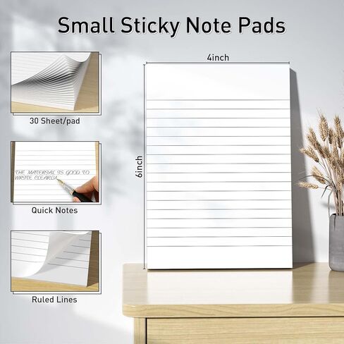 Lines Sticky Notes, 8 Pack Self-Stick Note Pads 4 x 6 in Small Sticky Notepads Power Sticking Pads College Ruled Memo White Paper, 30 Sheets/Pad, Easy to Post Adhesive Pads for Office, Home, School in Saudi Arabia