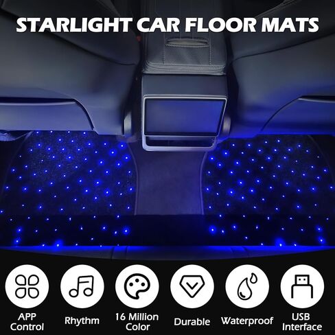Starlight LED Car Floor Mats, Multi-Color Changing Illuminated Carpet, Button & App Control, 5V USB Powered, Waterproof & Washable, Non-Slip, All-Weather, Universal Fit for Cars, SUVs, Trucks in Saudi Arabia