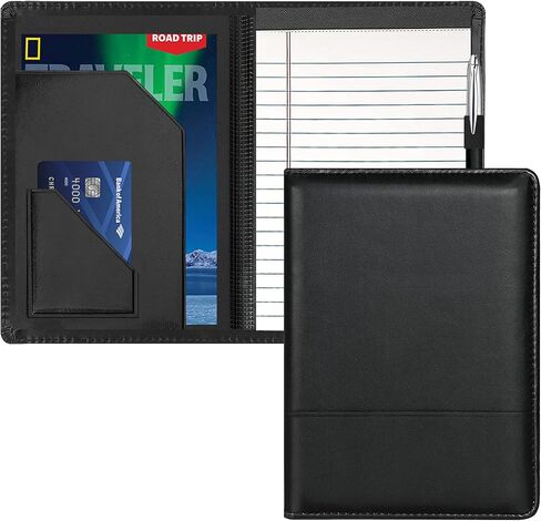 Junior Padfolio Folder - A5 Portfolio Binder Case with 5 x 8 Writing Pad and Interior Storage Pocket Executive Business Organizer for Men Women, Black in Kuwait