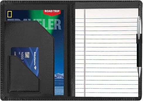 Junior Padfolio Folder - A5 Portfolio Binder Case with 5 x 8 Writing Pad and Interior Storage Pocket Executive Business Organizer for Men Women, Black in Kuwait