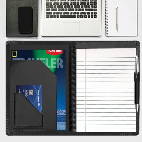 Junior Padfolio Folder - A5 Portfolio Binder Case with 5 x 8 Writing Pad and Interior Storage Pocket Executive Business Organizer for Men Women, Black in Kuwait