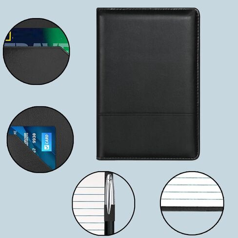 Junior Padfolio Folder - A5 Portfolio Binder Case with 5 x 8 Writing Pad and Interior Storage Pocket Executive Business Organizer for Men Women, Black in Kuwait