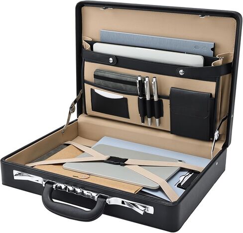 Briefcases for Men Carrying Case Document Attache Case for 16 Inch Laptop Waterproof Faux Leather Multi File Organizer with Anti-Theft Lock Professional Business Case for Work Office Travel, Black in Kuwait