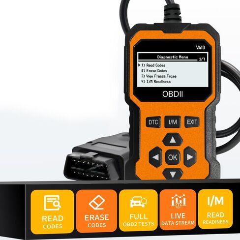 OBD2 Scanner V410 Car Diagnostic Tool – Auto Code Reader for All Vehicles, Engine Fault Code Reader Scan Tool with Live Data/Freeze Frame & Fix Suggestions Orange and Black in Saudi Arabia