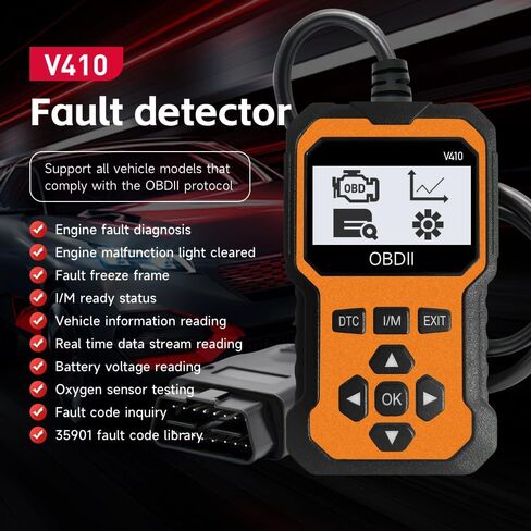 OBD2 Scanner V410 Car Diagnostic Tool – Auto Code Reader for All Vehicles, Engine Fault Code Reader Scan Tool with Live Data/Freeze Frame & Fix Suggestions Orange and Black in Saudi Arabia