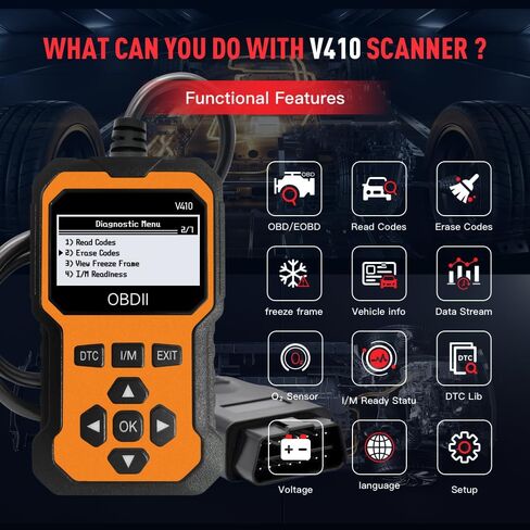 OBD2 Scanner V410 Car Diagnostic Tool – Auto Code Reader for All Vehicles, Engine Fault Code Reader Scan Tool with Live Data/Freeze Frame & Fix Suggestions Orange and Black in Saudi Arabia