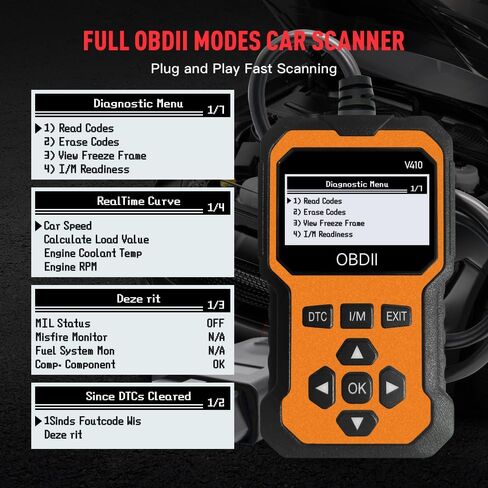 OBD2 Scanner V410 Car Diagnostic Tool – Auto Code Reader for All Vehicles, Engine Fault Code Reader Scan Tool with Live Data/Freeze Frame & Fix Suggestions Orange and Black in Saudi Arabia