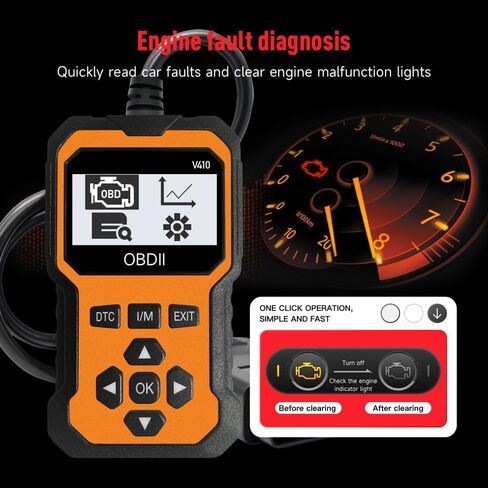 OBD2 Scanner V410 Car Diagnostic Tool – Auto Code Reader for All Vehicles, Engine Fault Code Reader Scan Tool with Live Data/Freeze Frame & Fix Suggestions Orange and Black in Saudi Arabia